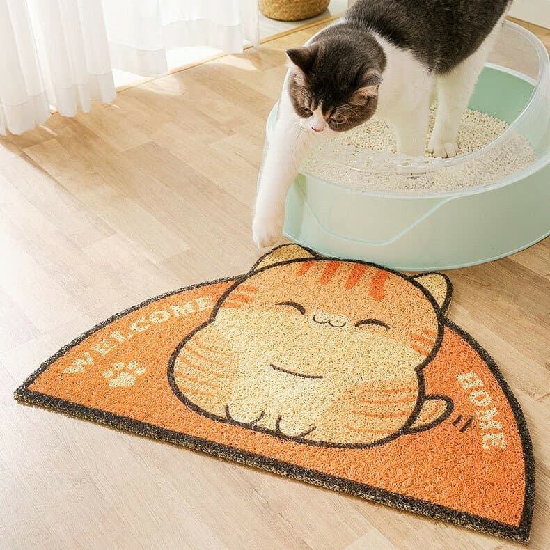 送料無料 砂取りマット ネコ用トイレマット 猫砂マット 猫用 ペット用品 ペットグッズ 滑り止め 半円型 イラスト 英字 英語 ピンク ブラック かわいい キュート ポップ カジュアル 飛び散り防止 大きめ thumbnail 2