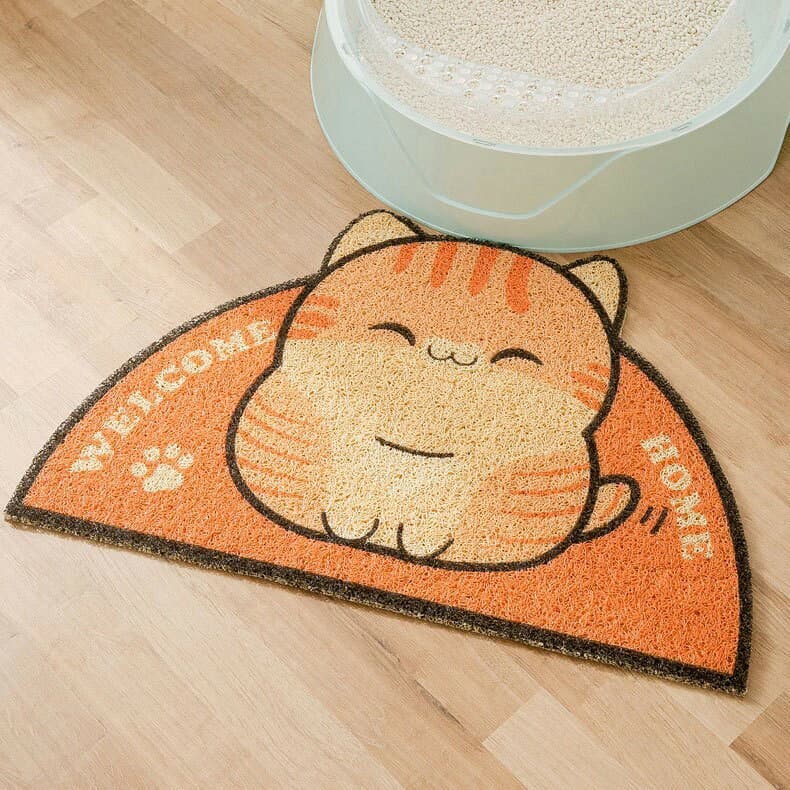 送料無料 砂取りマット ネコ用トイレマット 猫砂マット 猫用 ペット用品 ペットグッズ 滑り止め 半円型 イラスト 英字 英語 ピンク ブラック かわいい キュート ポップ カジュアル 飛び散り防止 大きめ thumbnail 3