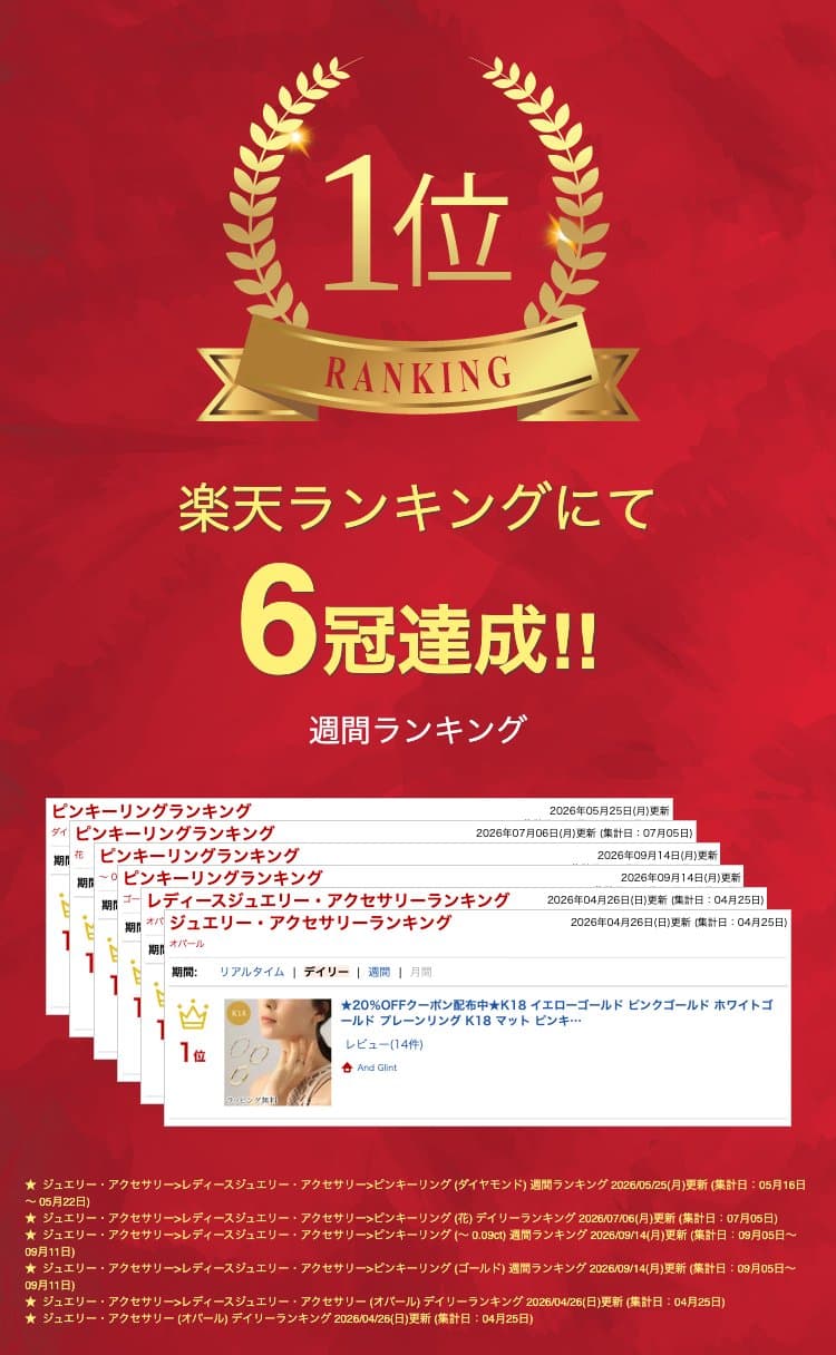 K18 YG PG WG プレーンリング マット ピンキーリング 極細リング 華奢 1mm幅 重ね付け 地金リング 指輪 18金 ゴールド プレゼント ギフト スキンジュエリー シンプル 小ぶり 上品 40代 50代 普段使い thumbnail 3