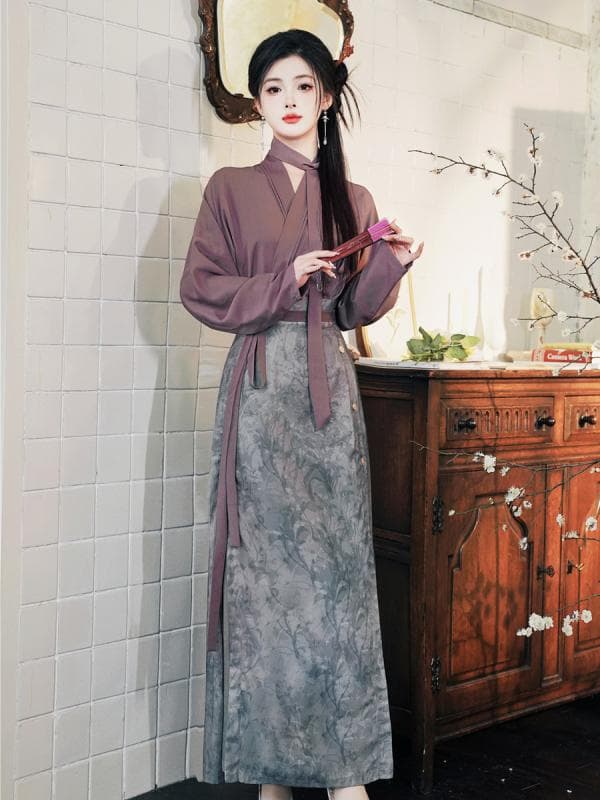 春夏 ?南?風 欧美風 气??雅 長袖 通勤 普段使い 文芸復古 中国風 ロング丈 膝下丈 ワンピース 三?スカート 花柄 ポリエステル L