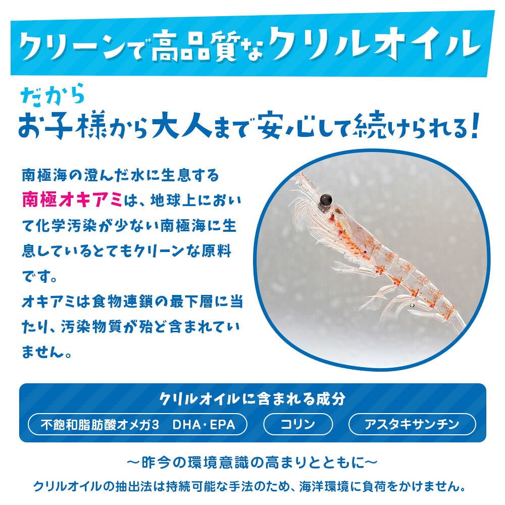 【楽天1位獲得】クリルオイル サプリ オメガ3 DHA EPA アスタキサンチン コリン ビタミンB1 B6 B12 南極オキアミ抽出 子供も飲める小粒カプセル 親子で続けるクリルオイル thumbnail 3