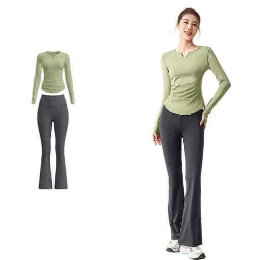 [Karsaer]ヨガウェア上下セットレディースピラティスウェア長袖スリムフィットフレアヨガパンツお腹引き締めヨガウェアおしゃれ通気·伸縮性吸汗速乾トレーニングウェアレディースジム…