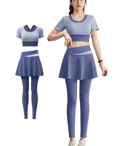 [Kayuuhin]スポーツウェアレディース上下セットヨガウェアトップススポーツブラ速乾性カップ付きレギンスストレッチヨガパンツおしゃれ通気性伸縮性快適な動き(ブルーグレー·ブルーL)