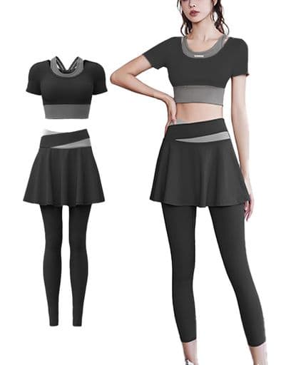 [Kayuuhin]スポーツウェアレディース上下セットヨガウェアトップススポーツブラ速乾性カップ付きレギンスストレッチヨガパンツおしゃれ通気性伸縮性快適な動き(ブラックL)