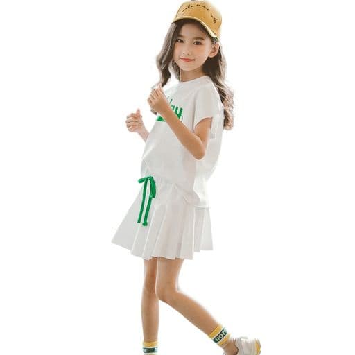 [Rolanko]キッズセットアップ女の子ノースリーブtシャツインナパンツ付きスカート普段着練習着2点セット