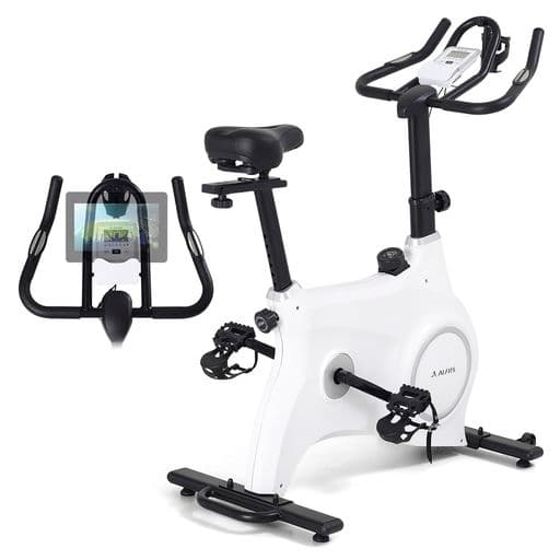 アルインコ(ALINCO)フィットネスバイクエアロバイククロスバイク静音8段階負荷ホイールカバーロングハンドルサドル高さ前後調整タブレットトレー付組立簡単スピンバイク1822BK1822WHホワイト