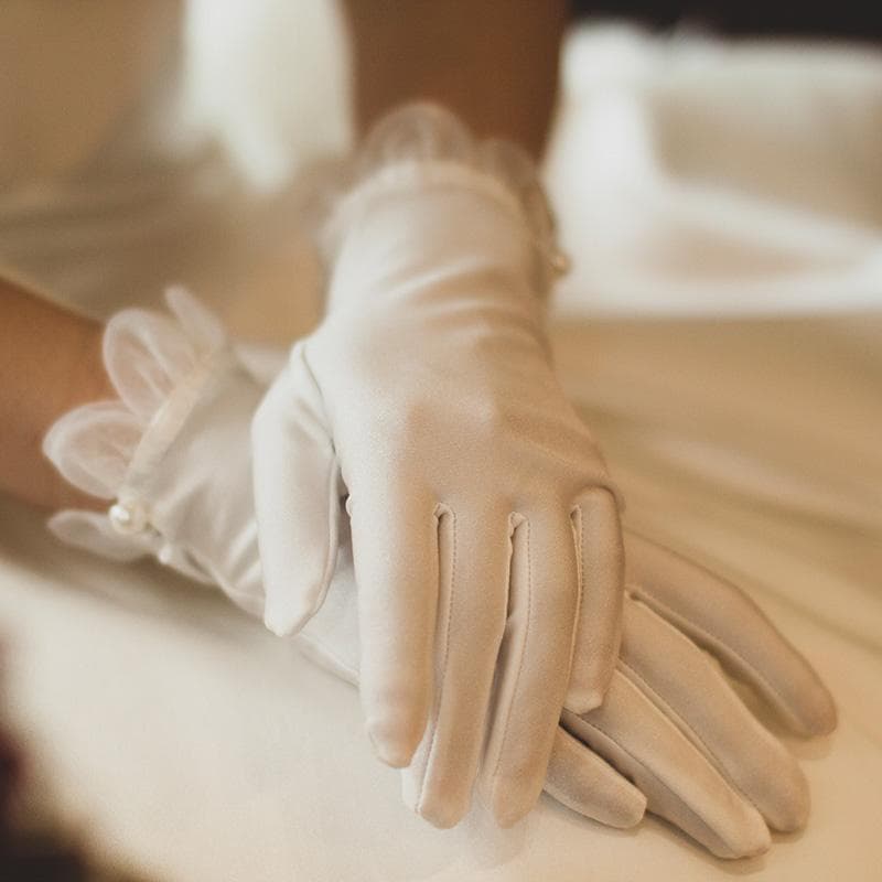 グローブ ショート 手袋 ウエディング 結婚式 ブライダル 花嫁 アクセサリー サテン パール ホワイト