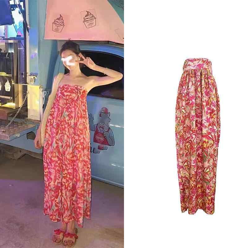 ワンピース レディース オフショルダー ベアトップ ノースリーブ レトロ ヴィンテージ 結婚式 二次会 お呼ばれ ブライズメイド リゾート ビーチ バケーション ドレス 総柄 プリント ミモレ丈 ハイウエスト セクシー パーティー フォーマル