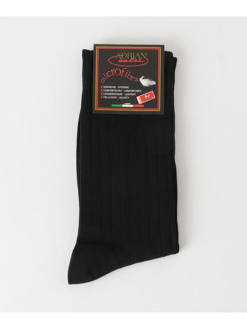 ＜ADRIAN＞マイクロファイバー リブ ホーズ ソックス UNITED ARROWS green label relaxing ユナイテッドアローズ グリーンレーベルリラクシング 靴下・レッグウェア 靴下 ブラック[Rakuten Fashion]