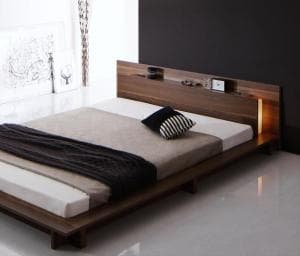 【本日ポイント10倍】モダンライト・コンセント付きローベッド スタンダードポケットコイルマットレス付き シングル