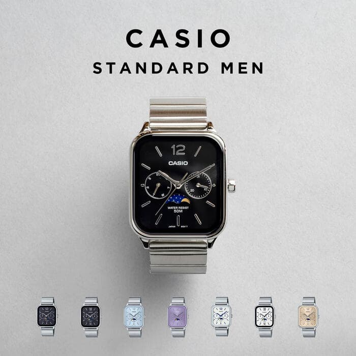 【10年保証】CASIO STANDARD MEN カシオ スタンダードMTP-M305D腕時計 時計 ブランド メンズ レディース キッズ 男の子 女の子 チープカシオ チプカシ アナログ ムーンデータ 日付 防水 高級感 高見え シルバー メタル フルメタル 角型 ギフト プレゼント
