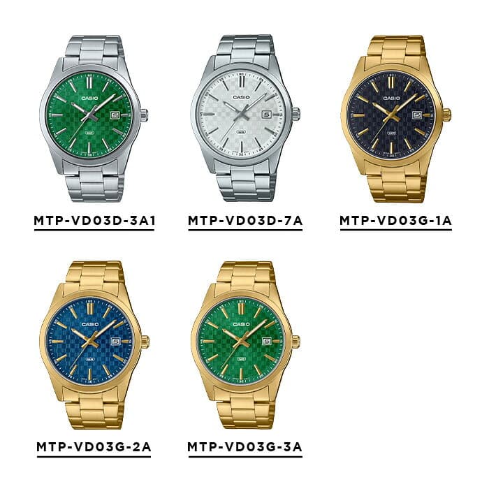 【10年保証】【日本未発売】CASIO STANDARD MEN カシオ スタンダード MTP-VD03D 腕時計 時計 ブランド メンズ レディース キッズ 子供 男の子 女の子 チープカシオ チプカシ アナログ 日付 高級感 高見え 格子模様 柄 メタル 海外モデル ギフト プレゼント thumbnail 3