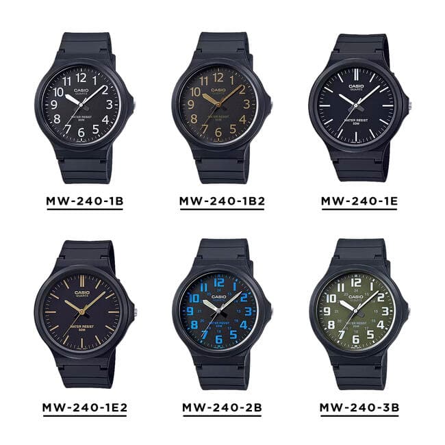 【10年保証】【日本未発売】CASIO STANDARD MENS カシオ スタンダード MW-240 腕時計 時計 ブランド メンズ レディース キッズ 子供 男の子 女の子 チープカシオ チプカシ アナログ 軽量 薄型 ビジネス ブラック 黒 金 青 白 海外モデル ギフト プレゼント thumbnail 2