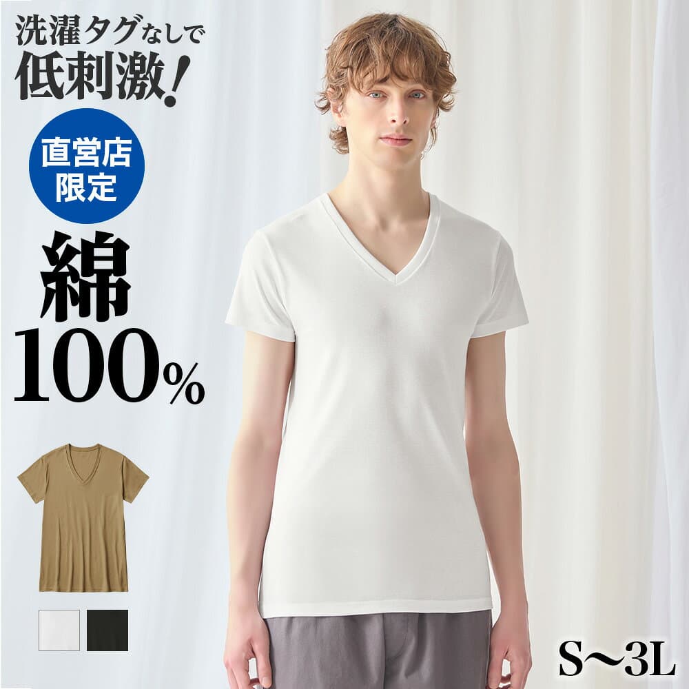 【タイムセール】グンゼ インナーシャツ 半袖 Vネック メンズ 綿100 綿 コットン 消臭 柔らかい タグなし 日本製 シャツ V首 肌着 白 黒 ベージュ CK9015 CK8315 S M L LL 3L