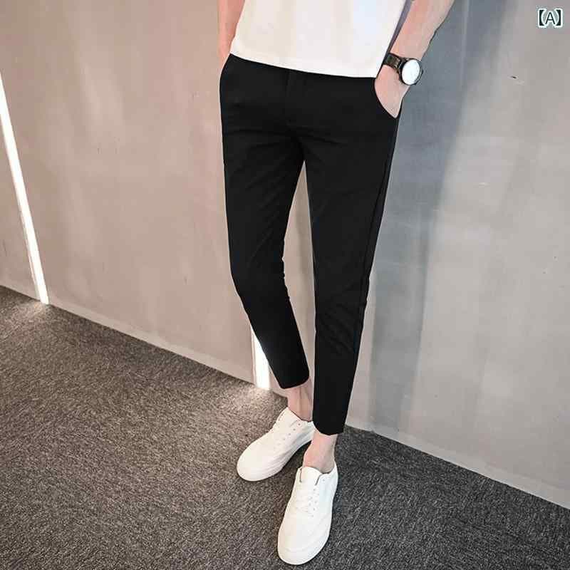 メンズ スキニー パンツ タイト メンズ 9 ポイント パンツ 春と 夏 韓国 タイトパンツ カジュアル スリムフィット ブラック スーツ