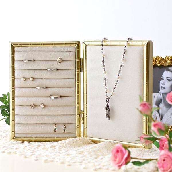 ジュエリースタンド リングホルダー おしゃれ かわいい ブックタイプ アンティーク調 ディスプレイ プレゼント ベロア調 アクセサリー ピアス リング クラシカルなジュエリーホルダー ブック