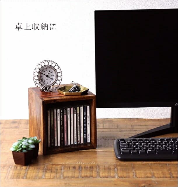 CDラック 木製 卓上 収納 CD収納 収納ボックス 机上 小物入れ 小物収納 スリム すきま収納 隙間収納 CDケース スピーカー台 トイレットペーパー ディスプレイ スクエア コンパクト 小さめ 小さい 1段 天然木 無垢材 アカシアウッドCDボックス thumbnail 3