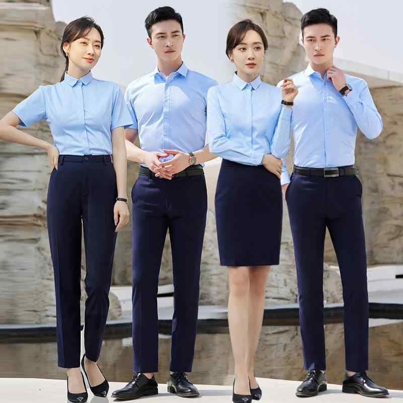 シャツ 男女兼用 春夏 薄手 竹繊維 ポリエステル 形態安定 オフィス ビジネス 通勤 事務服 制服 銀行員 半袖 長袖 スリムフィット スクエアカラー