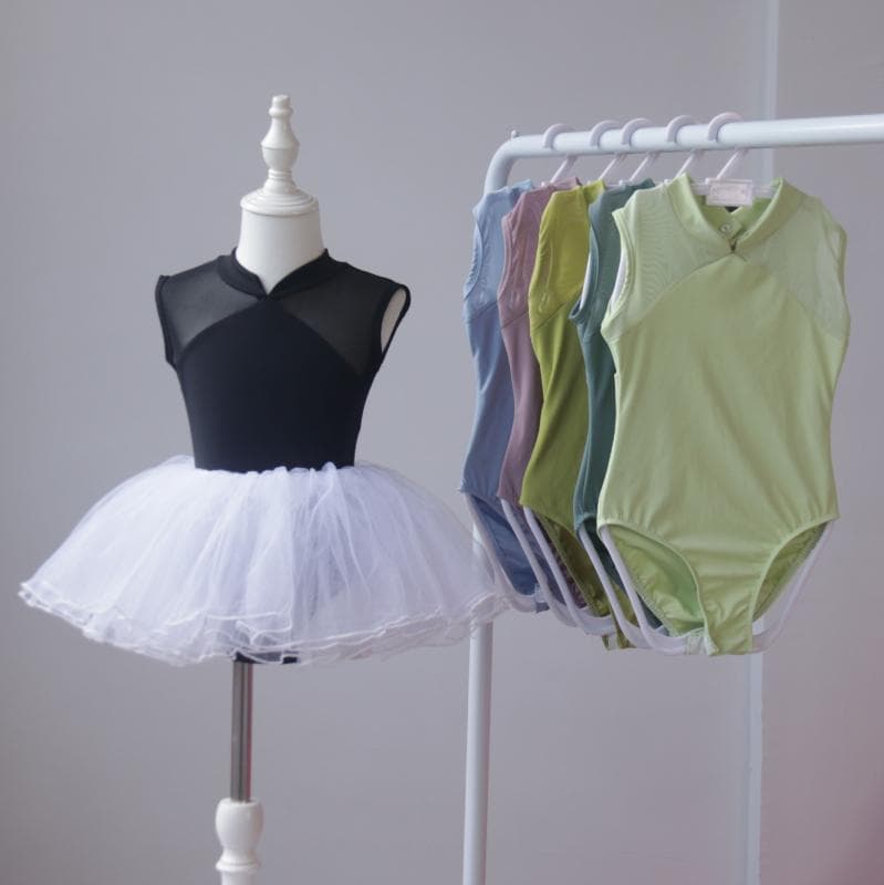 レオタード キッズ 女の子 バレエ 中国舞踊 体操 ナイロン スタンドカラー 春夏 練習着 レッスン着 オープンクロッチ 一体型 やわらか 肌触り ブラック レッド グリーン ブルー