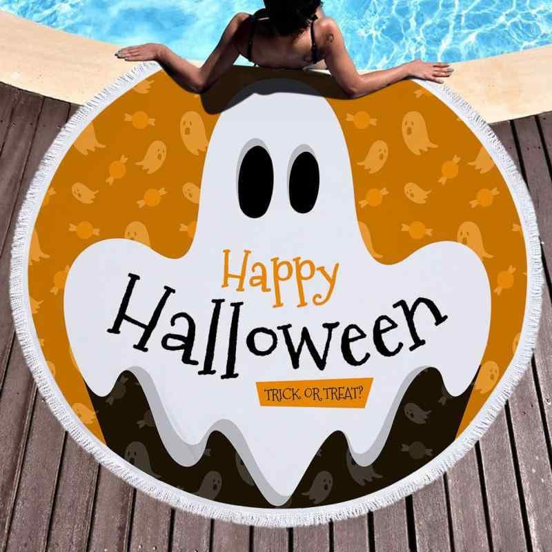 ビーチタオル ハロウィン 円形 マイクロファイバー フリンジ付き デジタルプリント 吸水速乾 大判 海水浴 プール レジャー アウトドア