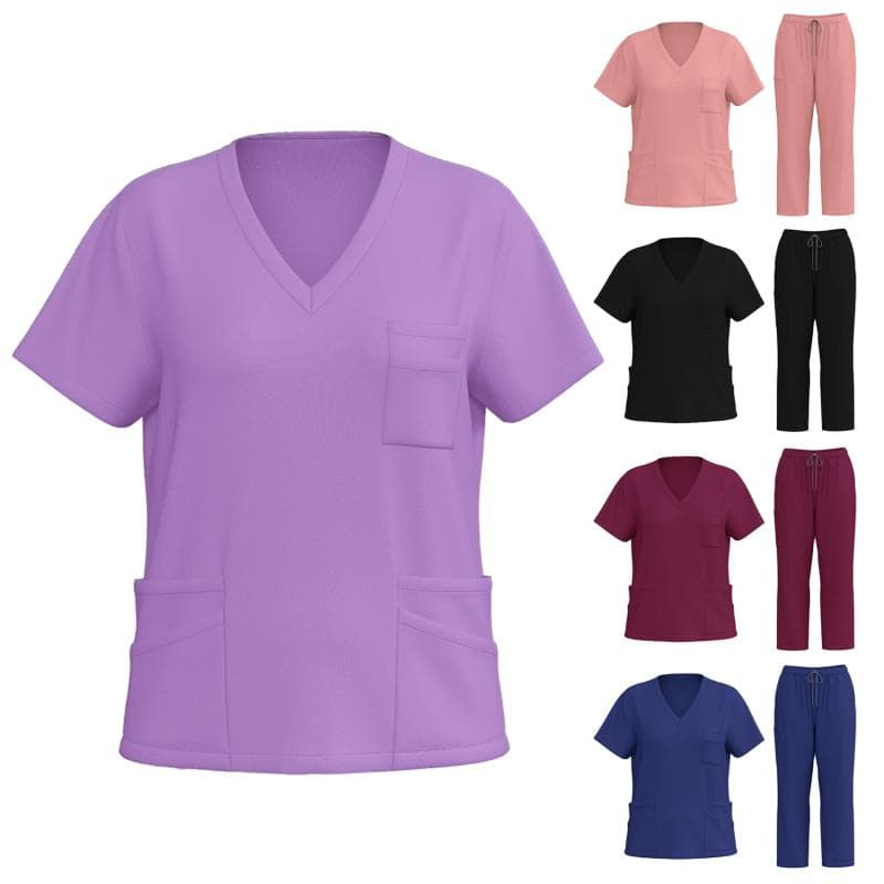 スクラブウェア 男女兼用 上下セット 医療用 看護師用 速乾 吸湿速乾 Vネック 半袖 ポリエステル スパンデックス 快適
