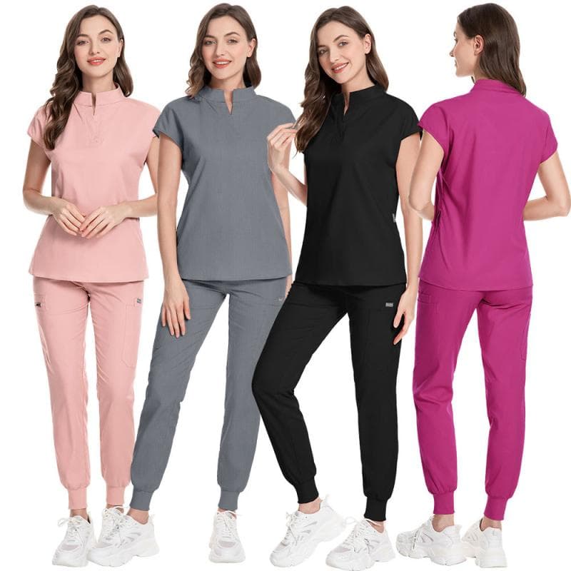 医療 介護 エステ ユニフォーム スクラブ レディース 半袖 薄手 軽量 快適 吸湿速乾 ストレッチ スタンドカラー 上下セット 食品工場 病院 クリニック 歯科 介護施設 研究室 診察 手術 作業着