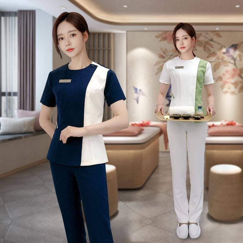 ユニフォーム レディース 美容 サロン エステ マッサージ スパ セラピスト 制服 仕事着 作業着 半袖 セットアップ ツーピース 吸汗速乾 ポリエステル