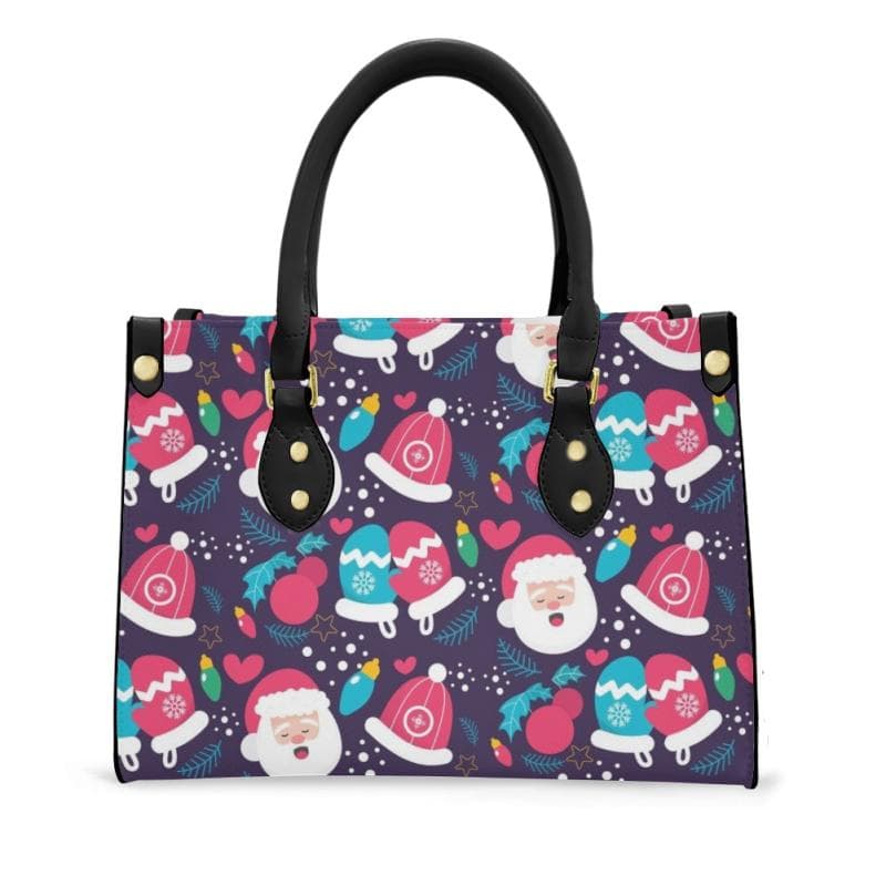 バッグ レディース クリスマスデザイン 雪だるまプリント柄 手提げ 肩掛け 斜め掛け 3WAY PUレザー 合皮 横型 スクエア 中サイズ プリーツ ステッチ リベット カジュアル 日常使い 通勤 秋冬 鞄