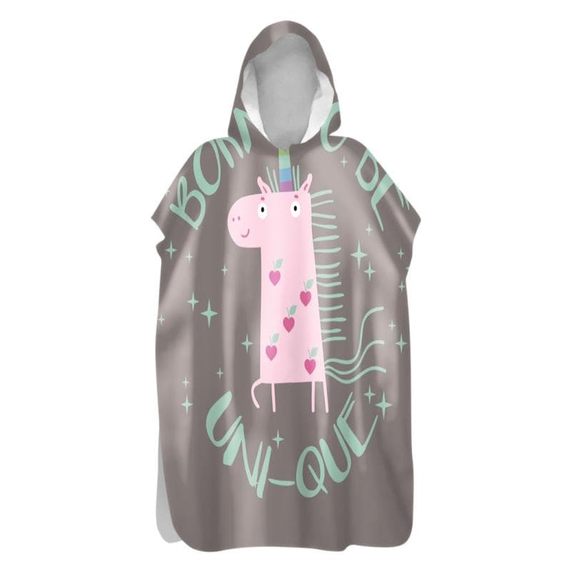 ポンチョタオル フード付き ユニコーン柄 プリント 速乾 吸水 保温 あったか 両面フリース 超細繊維 水泳 プール ビーチ 海水浴 アウトドア レジャー ダイビング 着替え バスローブ ガウン マント