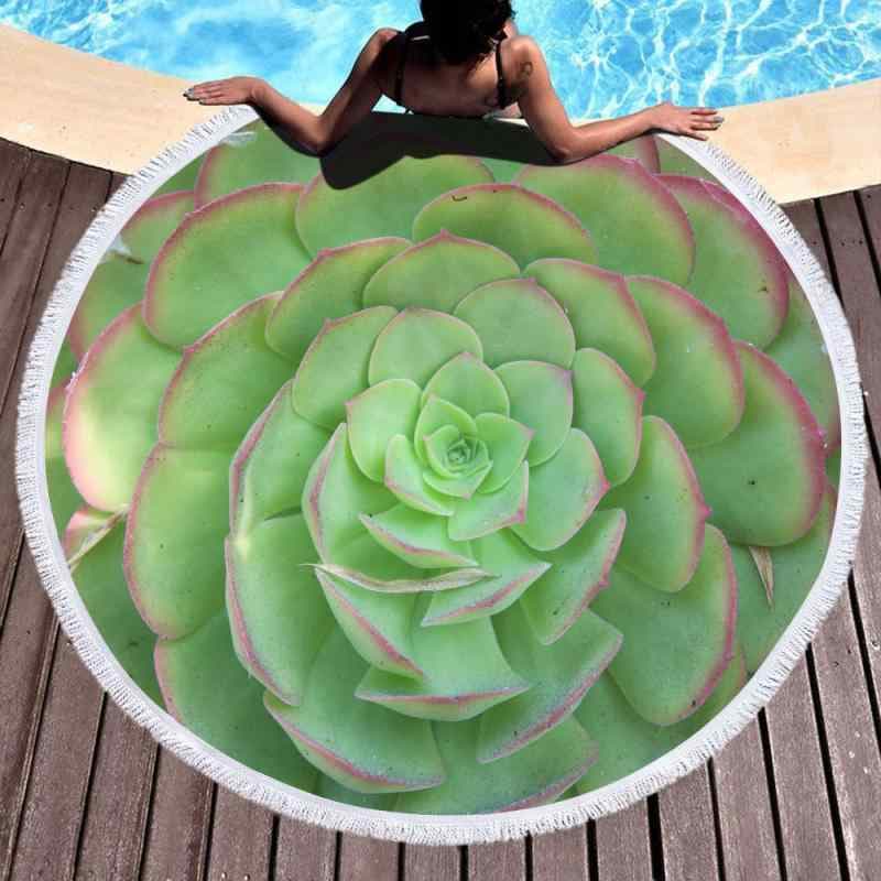 ビーチタオル 多肉植物柄 円形 丸型 マイクロファイバー ポリエステル 吸水速乾 ビーチマット ピクニックシート レジャーシート バスローブ 大判 薄手 おしゃれ かわいい プール 海水浴 アウトドア レジャー