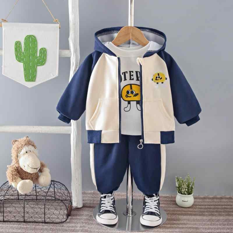 キッズ 男の子 ベビー 幼児 秋冬 3点セット 裏起毛 フード付き ジップアップ パーカー 長袖 長ズボン ポシェット付き 綿素材 カートゥーン 動物柄 柔らかい おしゃれ 韓国風 セットアップ