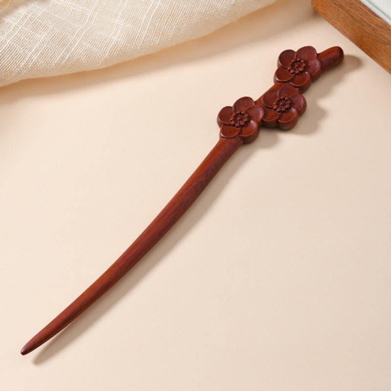 かんざし 女性用 血檀 木製 レトロ 三つ梅 花モチーフ まとめ髪 髪飾り ヘアスティック 古風 オリエンタル 和装 浴衣