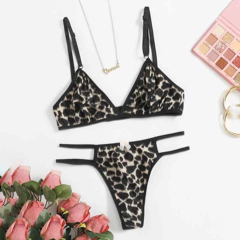 ランジェリー レディース ナイトウェア ヒョウ柄 アニマル柄 レース カットアウト シースルー 透け感 メッシュ セクシー 魅惑的 エロティック 3点セット スリーピース ポリエステル素材 セットアップ コスプレ ロールプレイ イベント 下着 秋冬