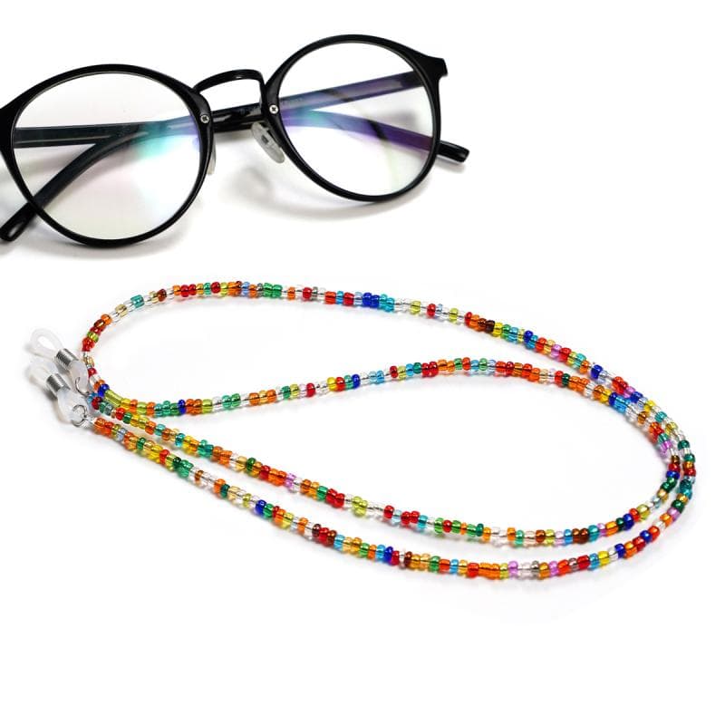 眼鏡チェーン グラスコード メガネストラップ アクリルビーズ 透明 クリア カラフル 七色 老眼鏡 サングラス用 ホルダー ファッション小物 デイリーユース