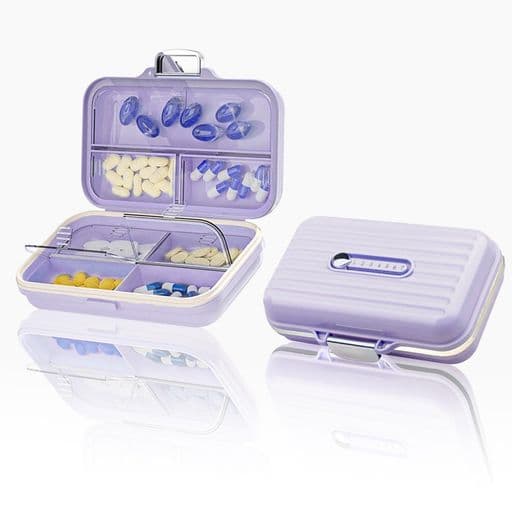 ピルケース1週間薬ケースサプリメントケース薬入れ-錠剤お薬ケース携帯用可愛い小型ガムおしゃれ持ち運び7分割タイプ収納飲み忘れ防止防湿密閉遮光抗菌軽量トラベル大きめ(紫)