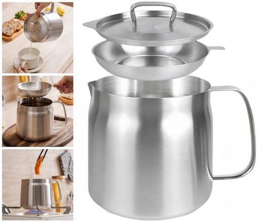 Korekaouオイルポット大容量304ステンレス油ポット揚げ鍋兼用油こし器油入れ天ぷら油残留物を濾過直火IH調理器電気コンロで使用可能食器洗い機対応(フィルター付き1.5L)