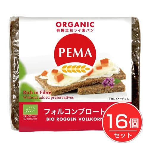 ペーマ 有機全粒ライ麦パン フォルコンブロート 375g(6枚入)×16個セット - ミトク