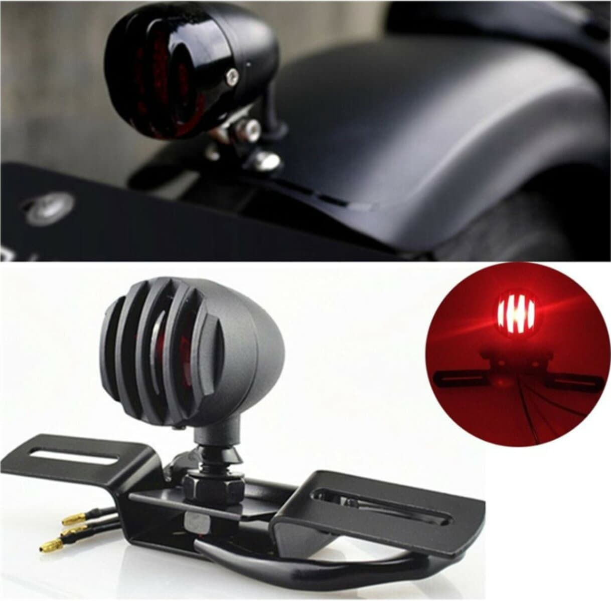 【送料無料】 バイク 丸形 テールランプ ナンバーステー 付き バード ゲージ 汎用 マグナ シャドウ SR TW CRF FTR (ブラック) thumbnail 2