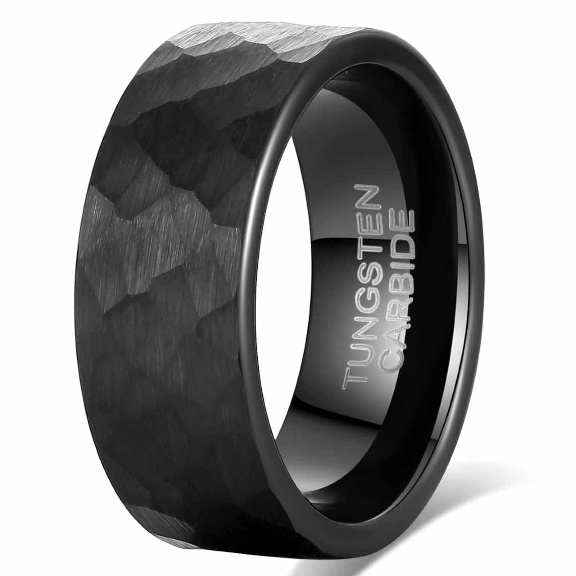 【送料無料】【083BASE】 メンズリング・タングステン鋼リング・男性指輪・ハンマートーン加工・耐久性とデザイン性を兼ね備えたアクセサリー・オリジナルパッケージ付き 色：ブラック（平打ち）