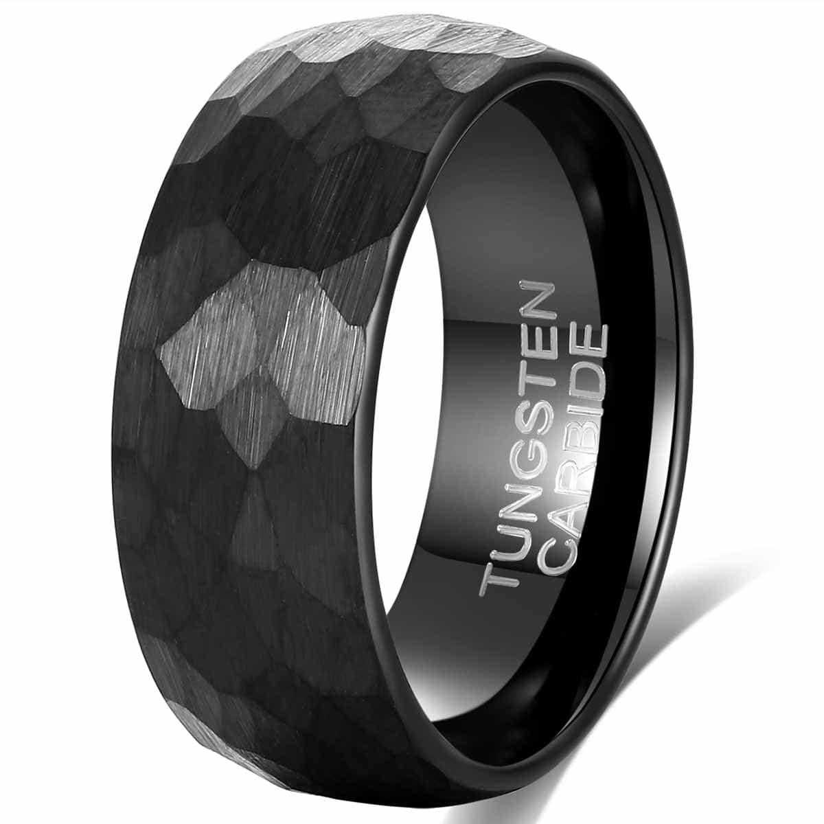 【送料無料】【083BASE】 メンズリング・タングステン鋼リング・男性指輪・ハンマートーン加工・耐久性とデザイン性を兼ね備えたアクセサリー・オリジナルパッケージ付き 色：ブラック（甲丸）