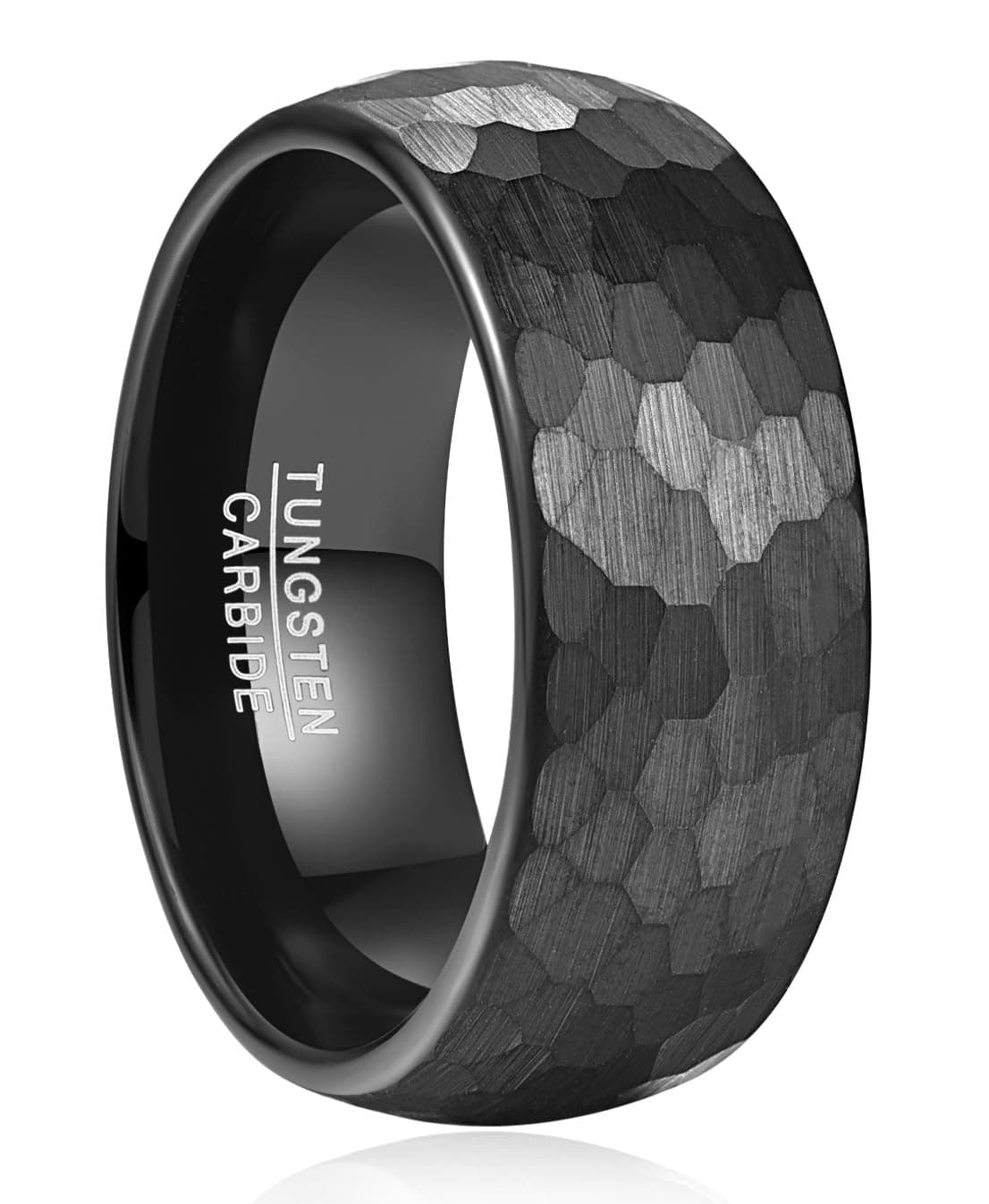 【送料無料】083BASE | タングステン鋼 リング | ハンマーパターンデザイン | 4mm・6mm・8mm 幅 | ステンレスカラー・ブラックカラー | メンズアクセサリー 色：ブラック（8mm）