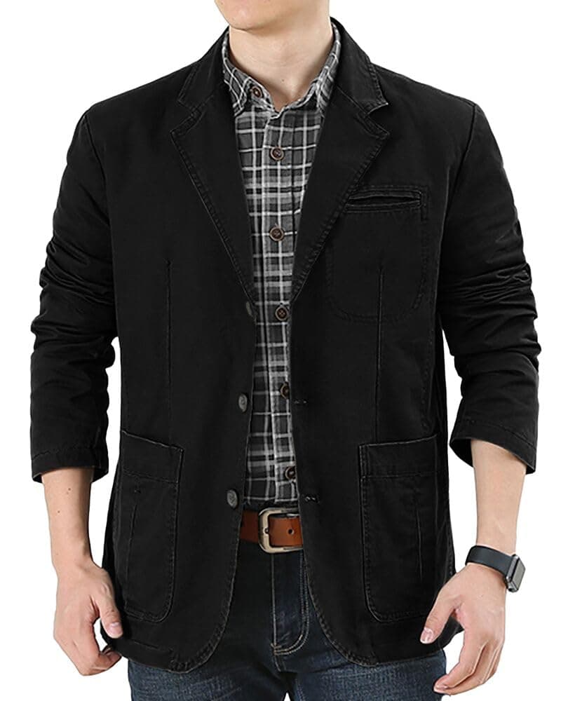【送料無料】[GmrvaMen] テーラードジャケット ジャケット ブレザー コットン ビジネス カジュアル 3つボタン 細身 アウター 上着 厚手 防寒 防風 秋冬 ファッション おしゃれ 大きいサイズ メンズ 色：ブラック、サイズ：3XL