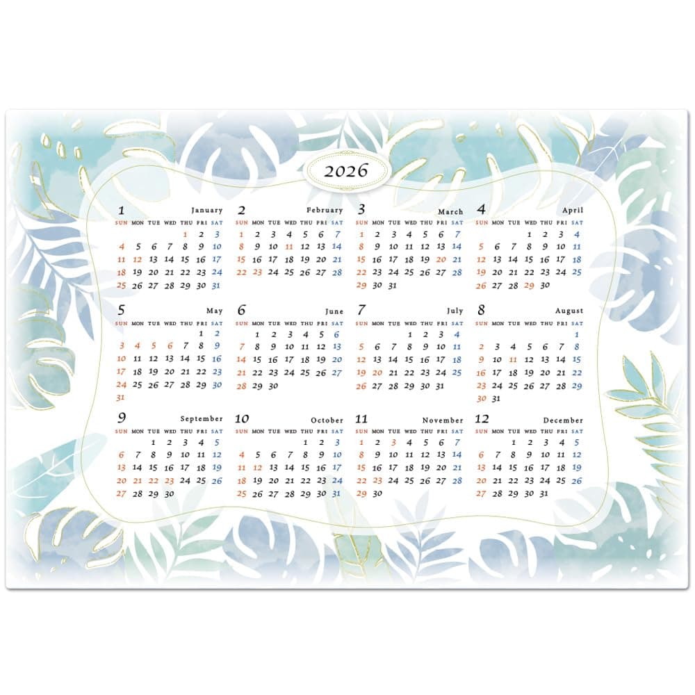 【送料無料】2026年カレンダー お風呂ポスターカレンダー シンプル ボタニカル [マグネットパーク] マグネットシート製 午年 イラスト 植物 色：グリーン