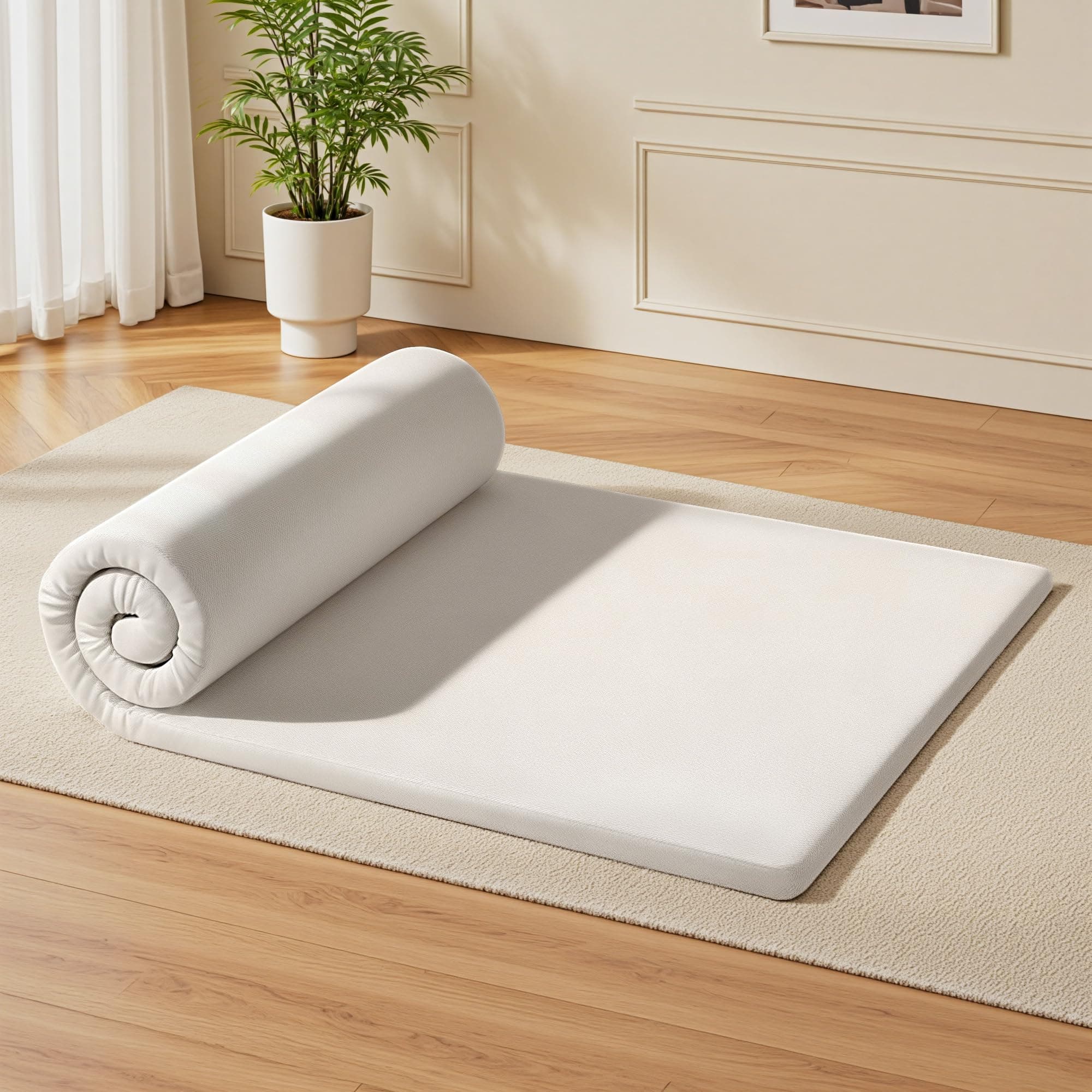 【送料無料】ATOPEN 高反発マットレス 敷布団 厚さ3cm 厚さ5cm 密度25D 硬さ170N 圧力分散 硬め 腰痛の悩みから解放 竹炭消臭 抗菌防臭加工 圧縮梱包 洗えるカバー 色：ホワイト、サイズ：厚さ5cm-シングル