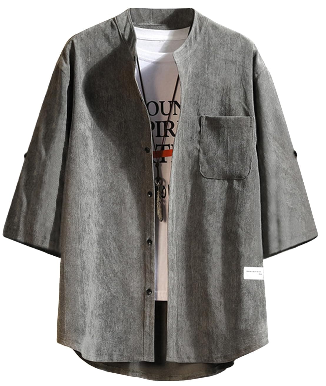 【送料無料】[EASTEMPO] シャツ メンズ 半袖 春夏 7分袖 おしゃれ ゆったり カジュアル ビジネス 大きいサイズ 色：グレー、サイズ：2XL