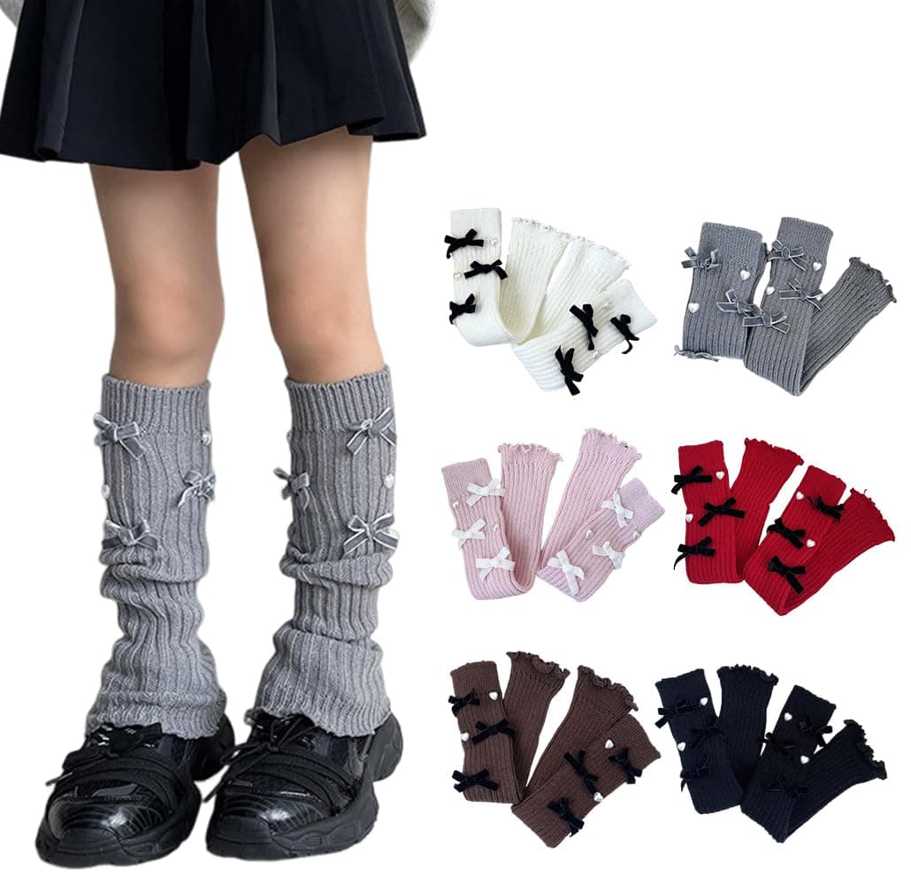 【送料無料】[ZGKULAEAOW] レッグウォーマー キッズ リボン ルーズソックス子供 女の子 冷え対策 派手 ダンス衣装 暖かい 派手 色：ホワイト（リボン白）、サイズ：5-10歳