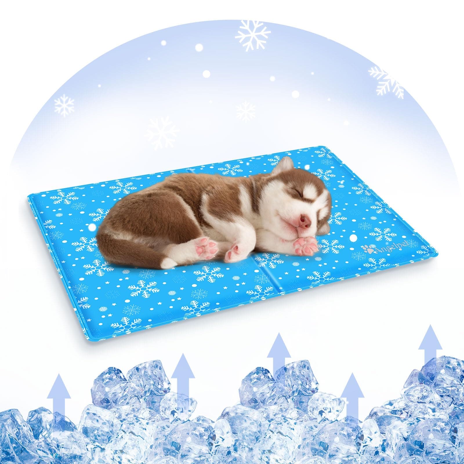 【送料無料】Angelpet ペットひんやりマット犬 猫 夏用 クールマット 冷感ジェルマット 暑さ熱中症対策 洗える ペット人間兼用冷却シート 多用途 猫 小中大型犬対応 色：スノーフレーク柄、サイズ：S(50*40cm)