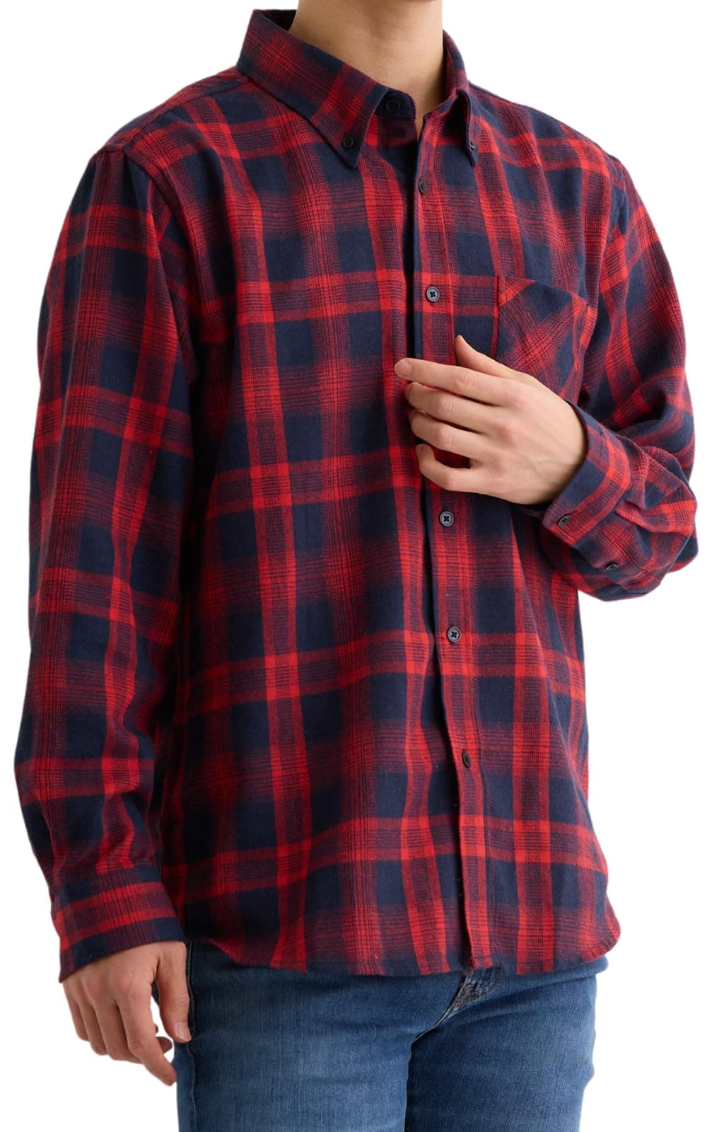 【送料無料】[valeria] ヴァレリア ネルシャツ メンズ 長袖 カジュアル チェック 柄 シャツ 色：レッド、サイズ：M