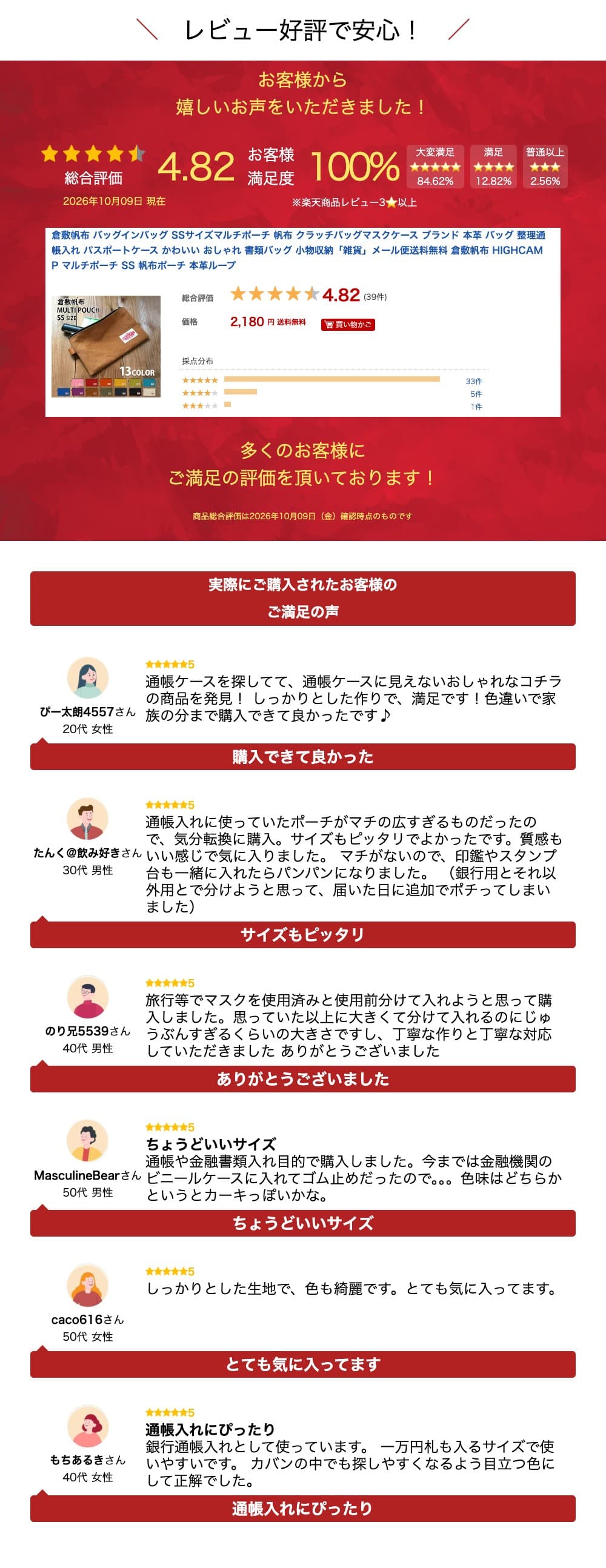 倉敷帆布 バッグインバッグ SSサイズマルチポーチ 帆布 クラッチバッグマスクケース ブランド 本革 バッグ 整理通帳入れ パスポートケース かわいい おしゃれ 書類バッグ 小物収納「雑貨」メール便送料無料 倉敷帆布 HIGHCAMP マルチポーチ SS 帆布ポーチ 本革ループ thumbnail 3