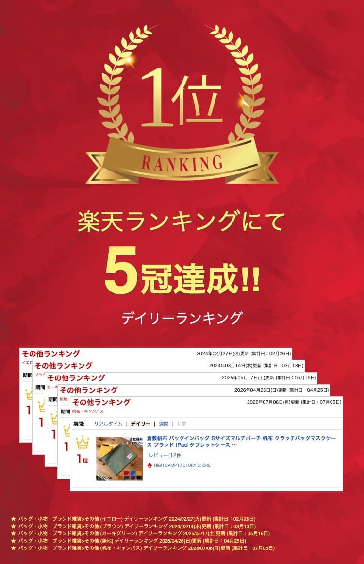 倉敷帆布 バッグインバッグ Sサイズマルチポーチ 帆布 クラッチバッグマスクケース ブランド iPad タブレットケース 本革 バッグ 整理通帳ケース かわいい おしゃれ 書類バッグ 小物収納「雑貨」メール便送料無料 thumbnail 2